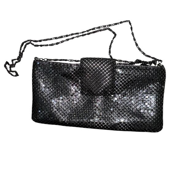 Women's Chain Mail Evening Bag Black Metal Chain Shoulder Strap Vintage - Picture 1 of 7